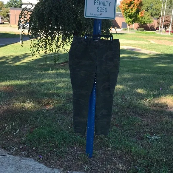 Ann Taylor LOFT Julie Olive Green Camo Trousers Pants Button Back Pockets 10 - Picture 2 of 15